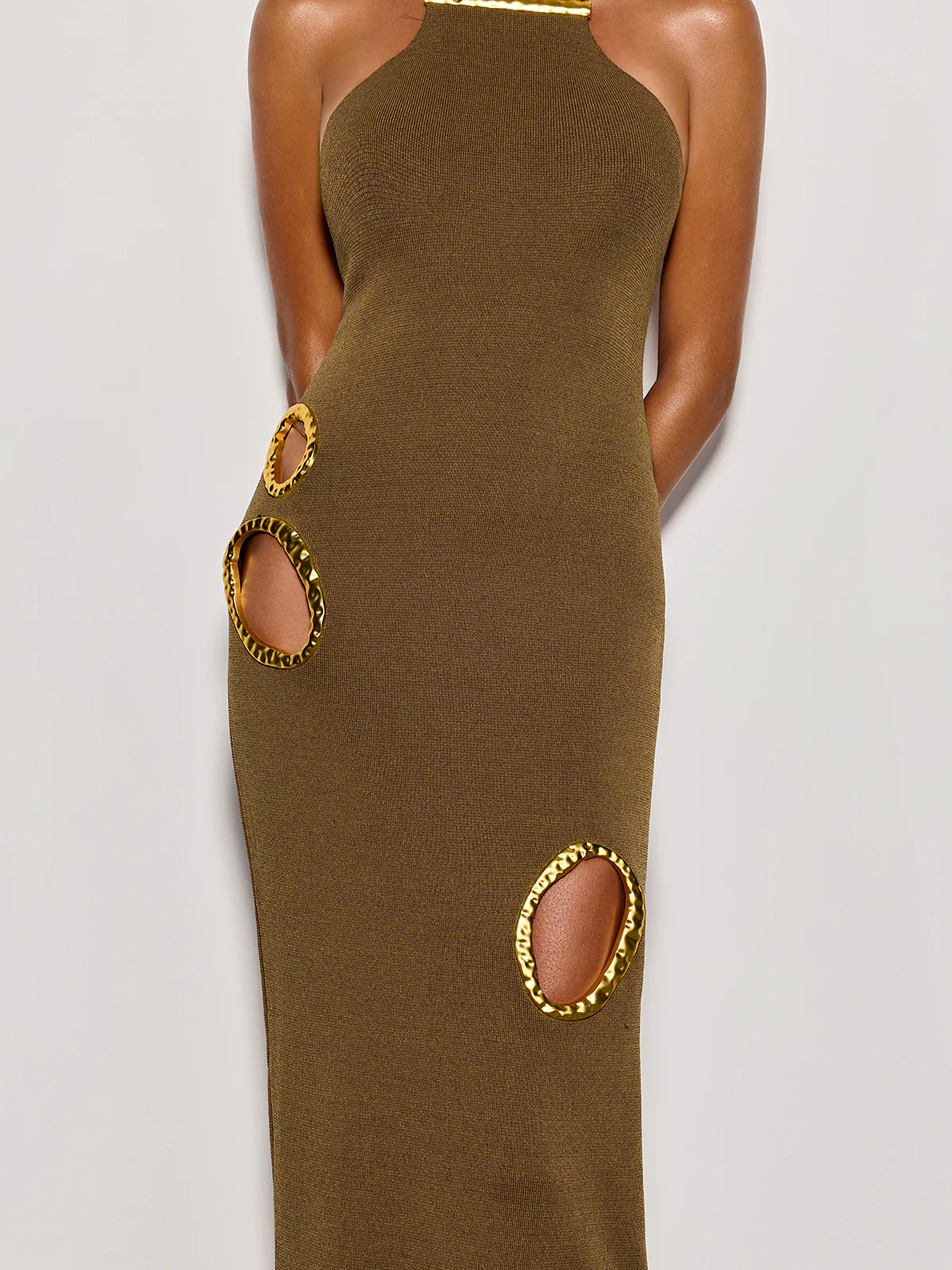 Gavrel Halterneck Cutout Maxi Dress In Brown - Image 5