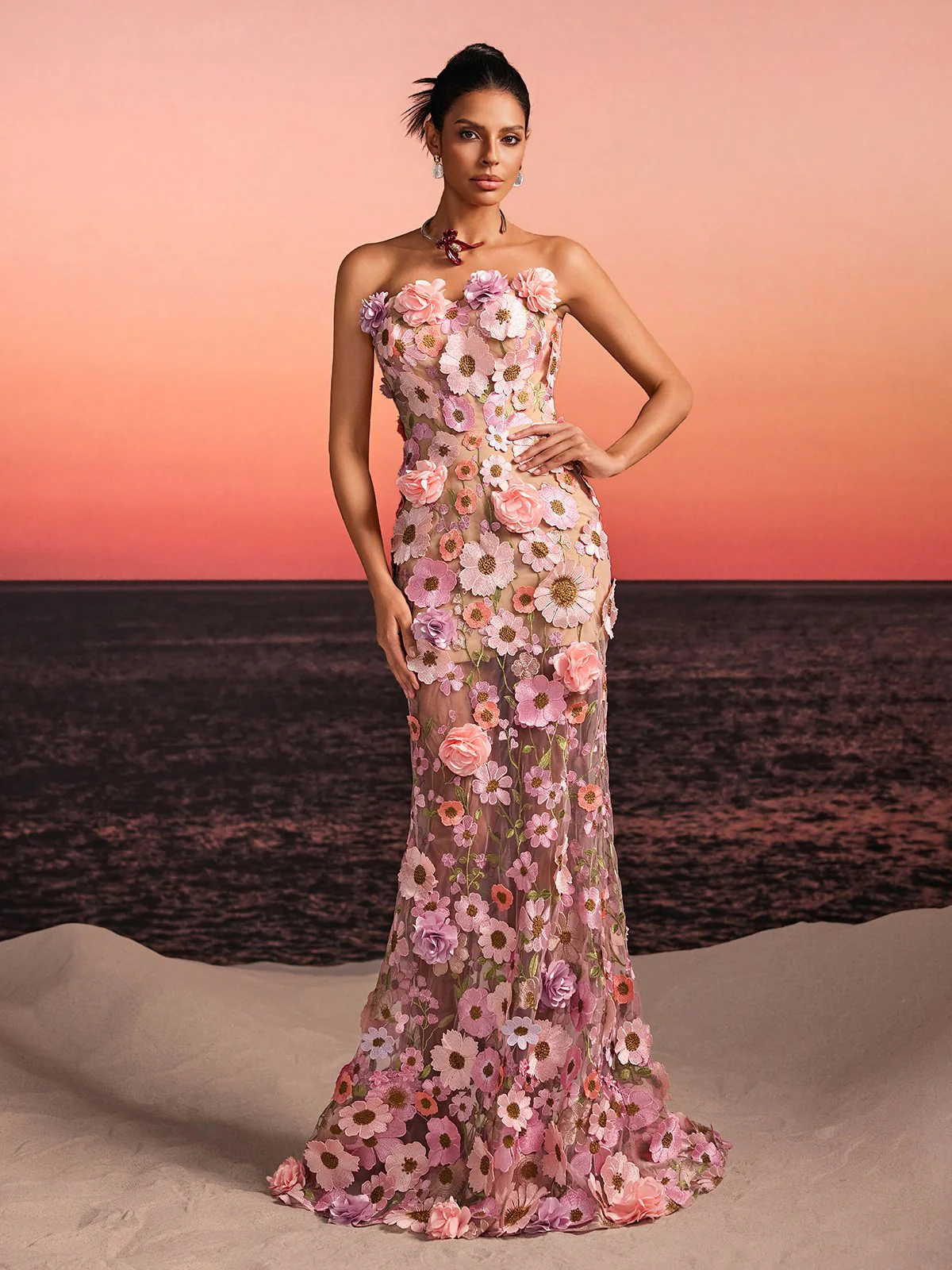 Gexila Strapless Flower Embroidered Maxi Dress - Image 2
