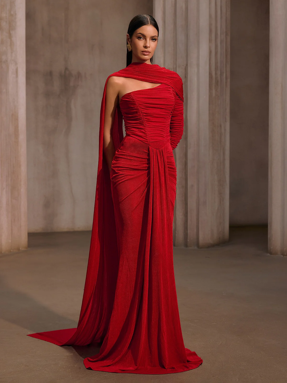 Gigaton Scarf Ruched Velvet Maxi Dress - Image 2