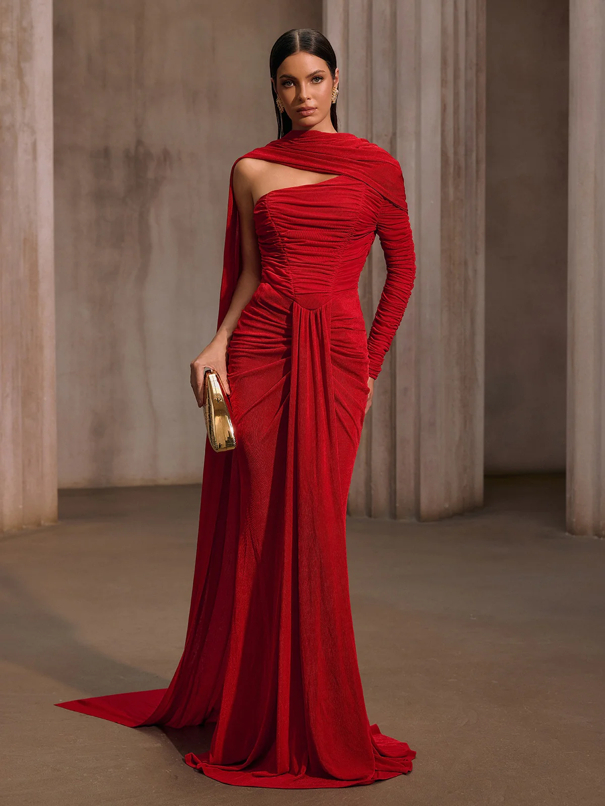 Gigaton Scarf Ruched Velvet Maxi Dress - Image 3