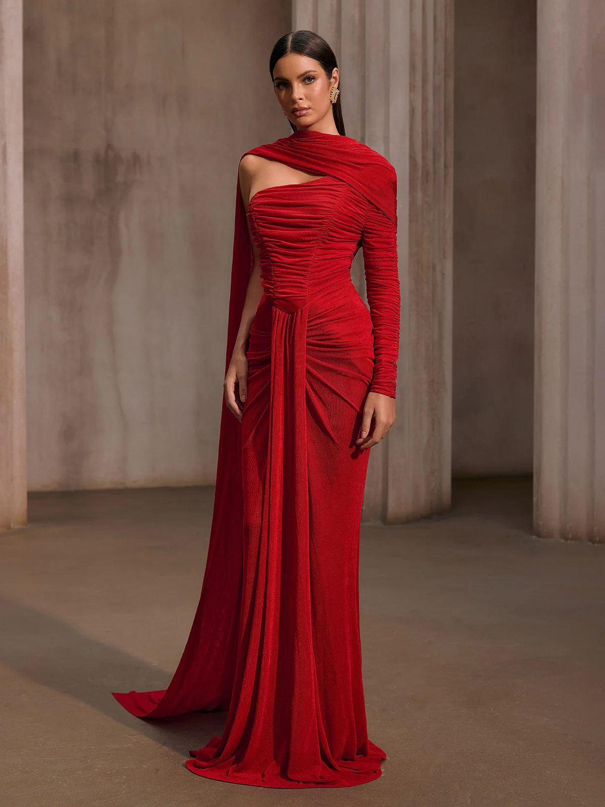Gigaton Scarf Ruched Velvet Maxi Dress - Image 4