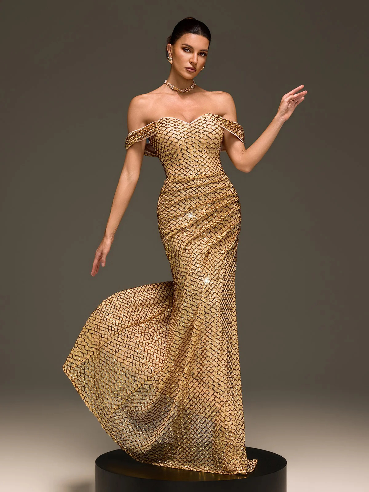 Glein Off Shoulder Sequin Split Maxi Dress - Image 2