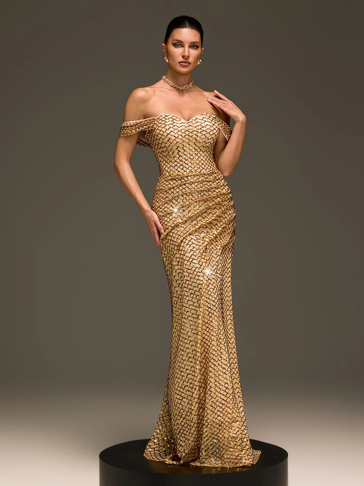 Glein Off Shoulder Sequin Split Maxi Dress - Image 3