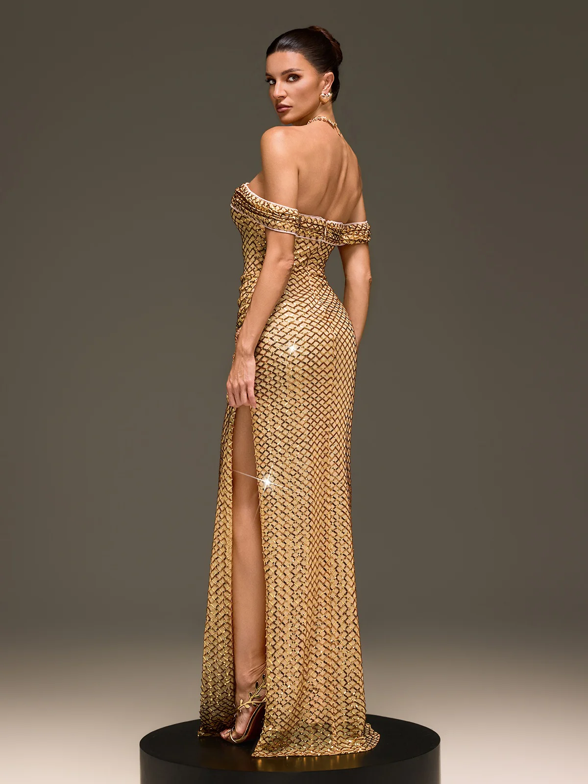 Glein Off Shoulder Sequin Split Maxi Dress - Image 7