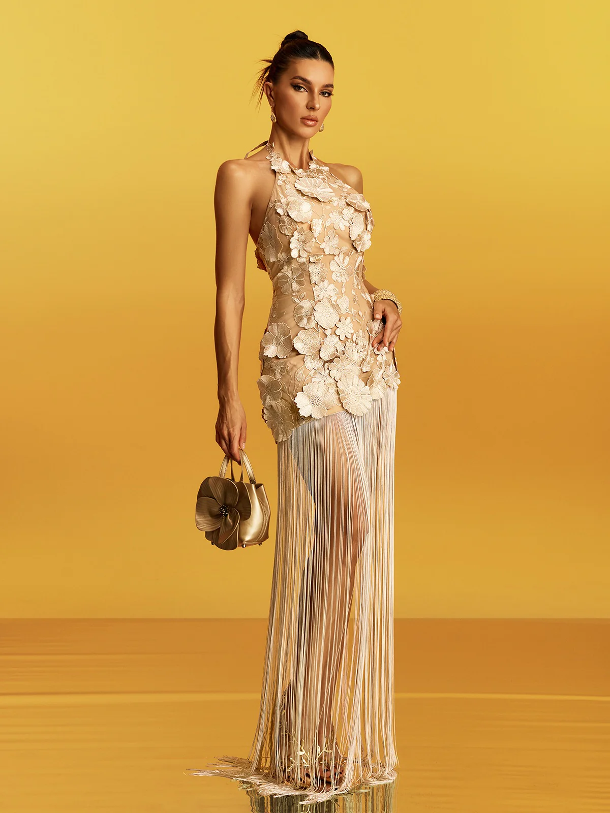 Gorgona Flower Embroidered Fringe Dress - Image 4