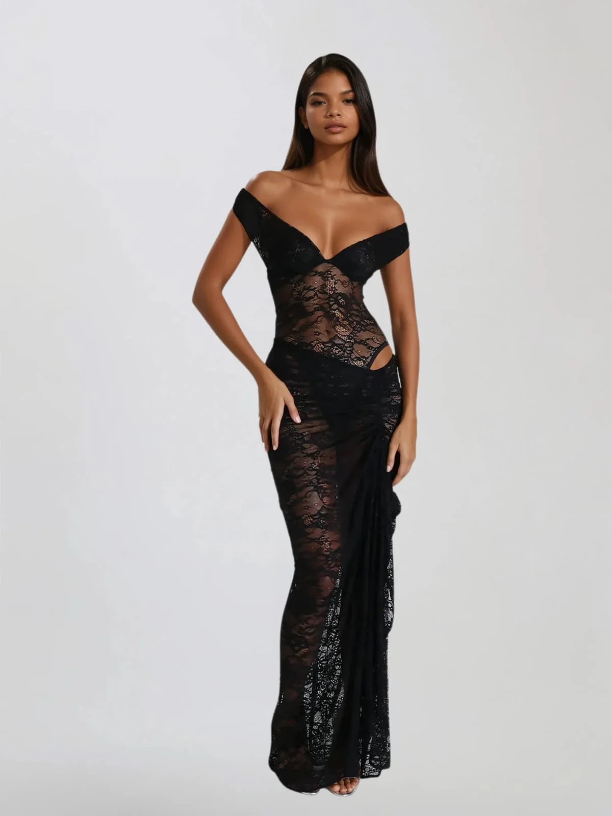 Gorynex Off Shoulder Lace Bodysuit Set