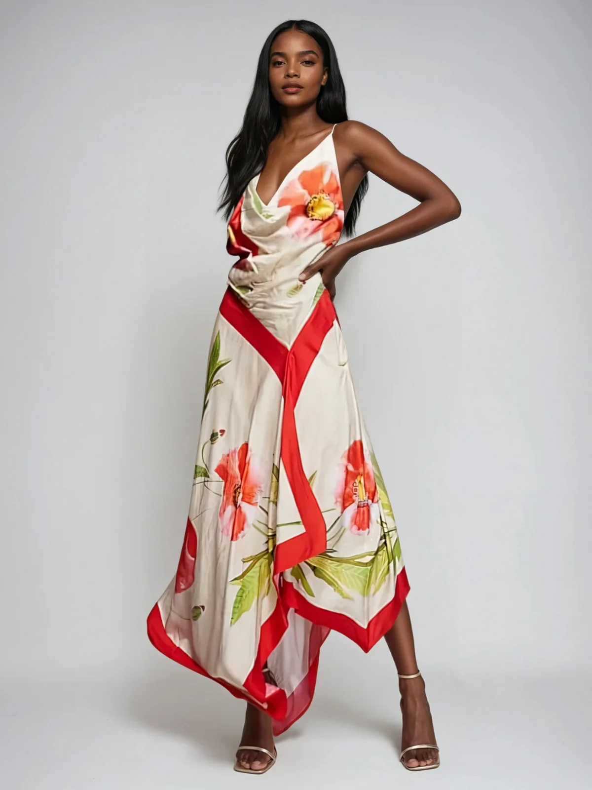 Gravira Cowl Neck Floral Maxi Dress