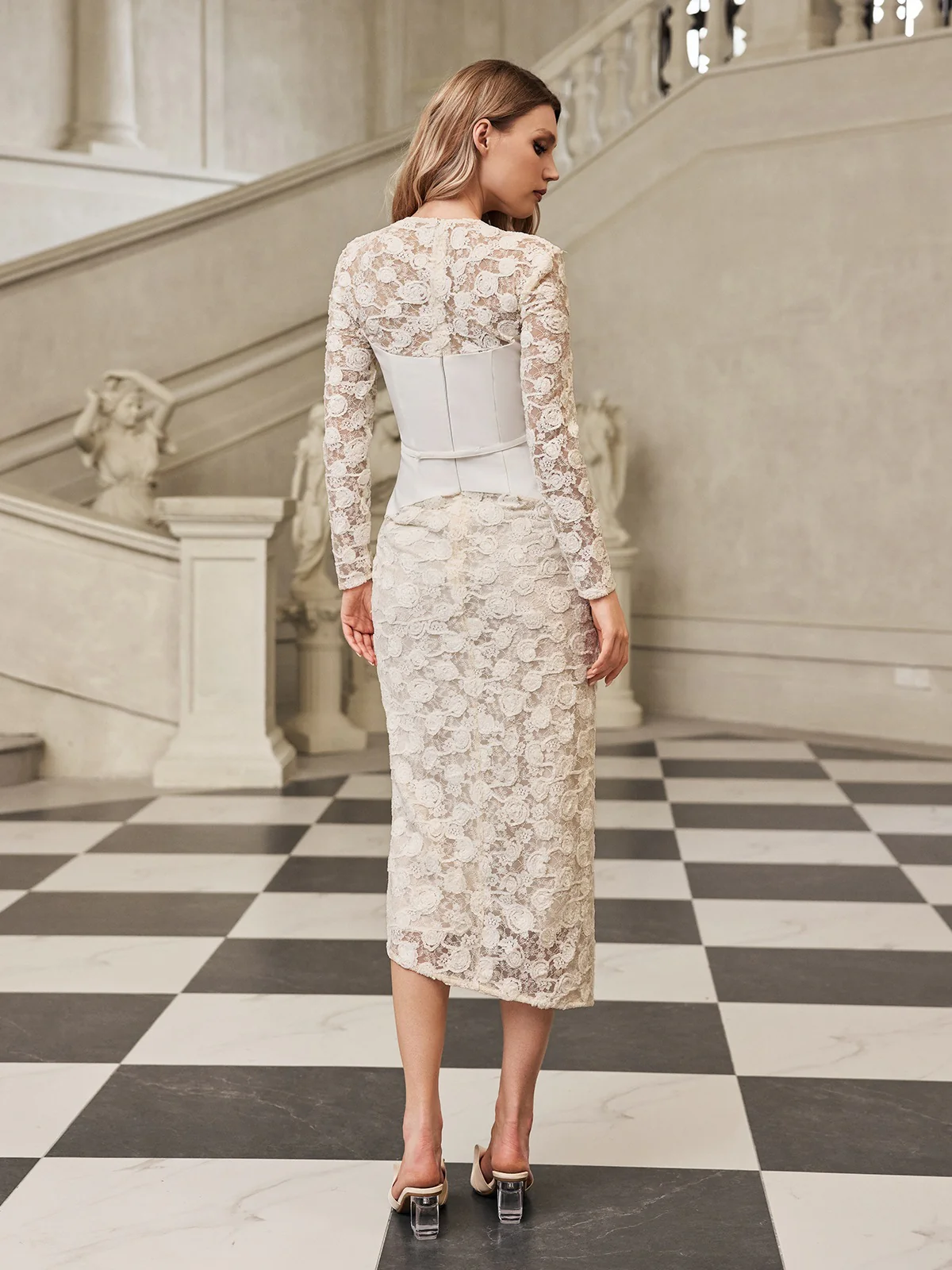 Gryia V Neck Lace Midi Dress - Image 6