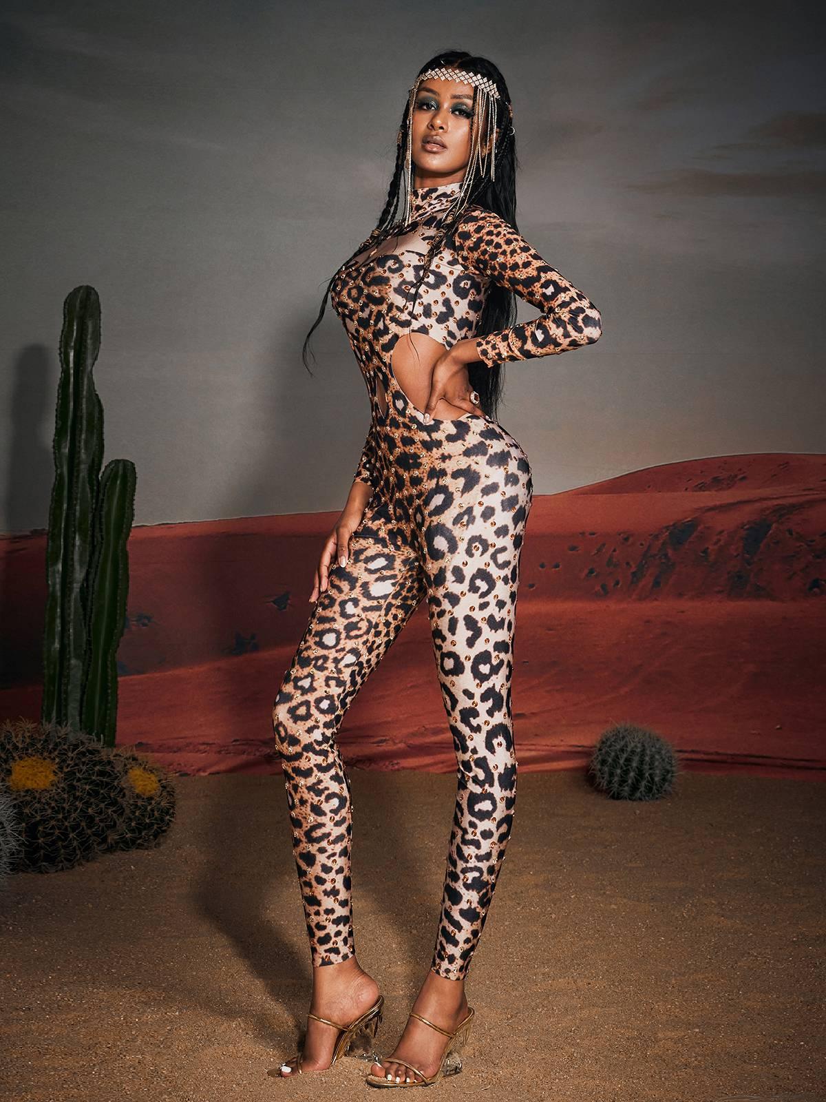 Gunner Cutout Leopard Rhinestone Jumpsuit - Image 3