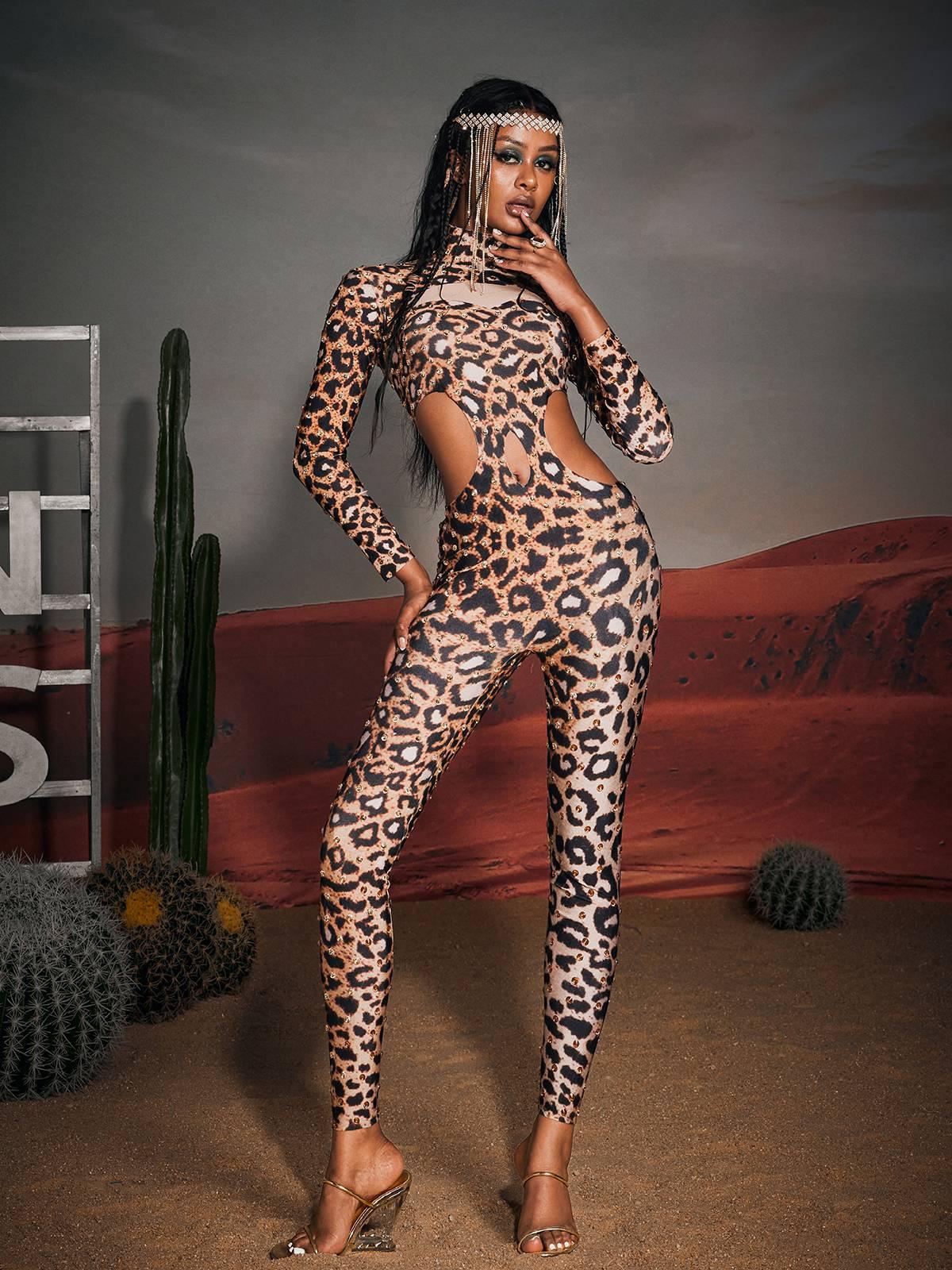 Gunner Cutout Leopard Rhinestone Jumpsuit - Image 4