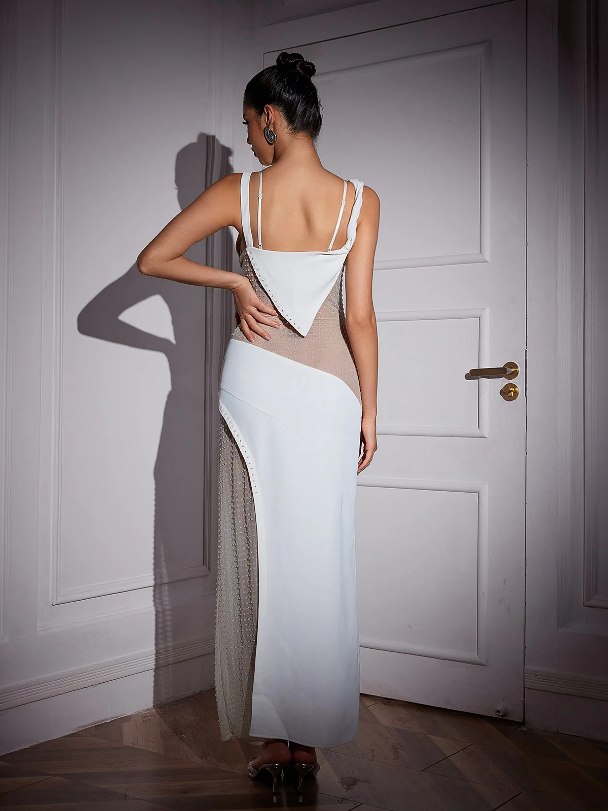 Gwylym Spaghetti Patchwork Mesh Maxi Dress - Image 6