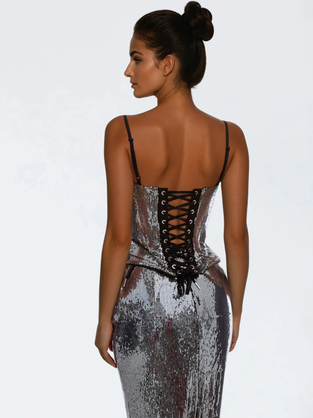 Gynvora Spaghetti Lace Up Sequin Skirt Set - Image 8