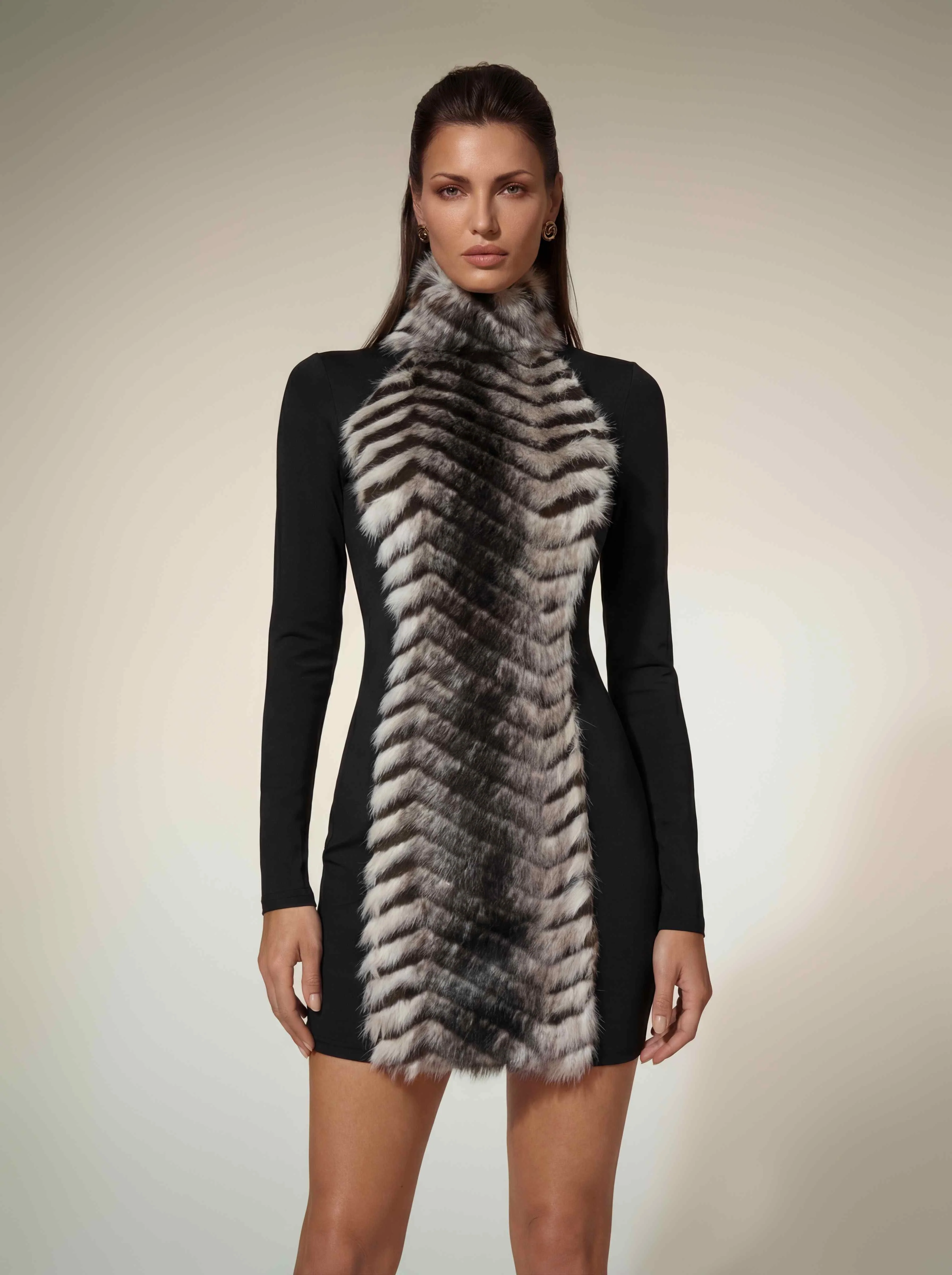 Hadeanix Halterneck Faux Fur Mini Dress - Image 2