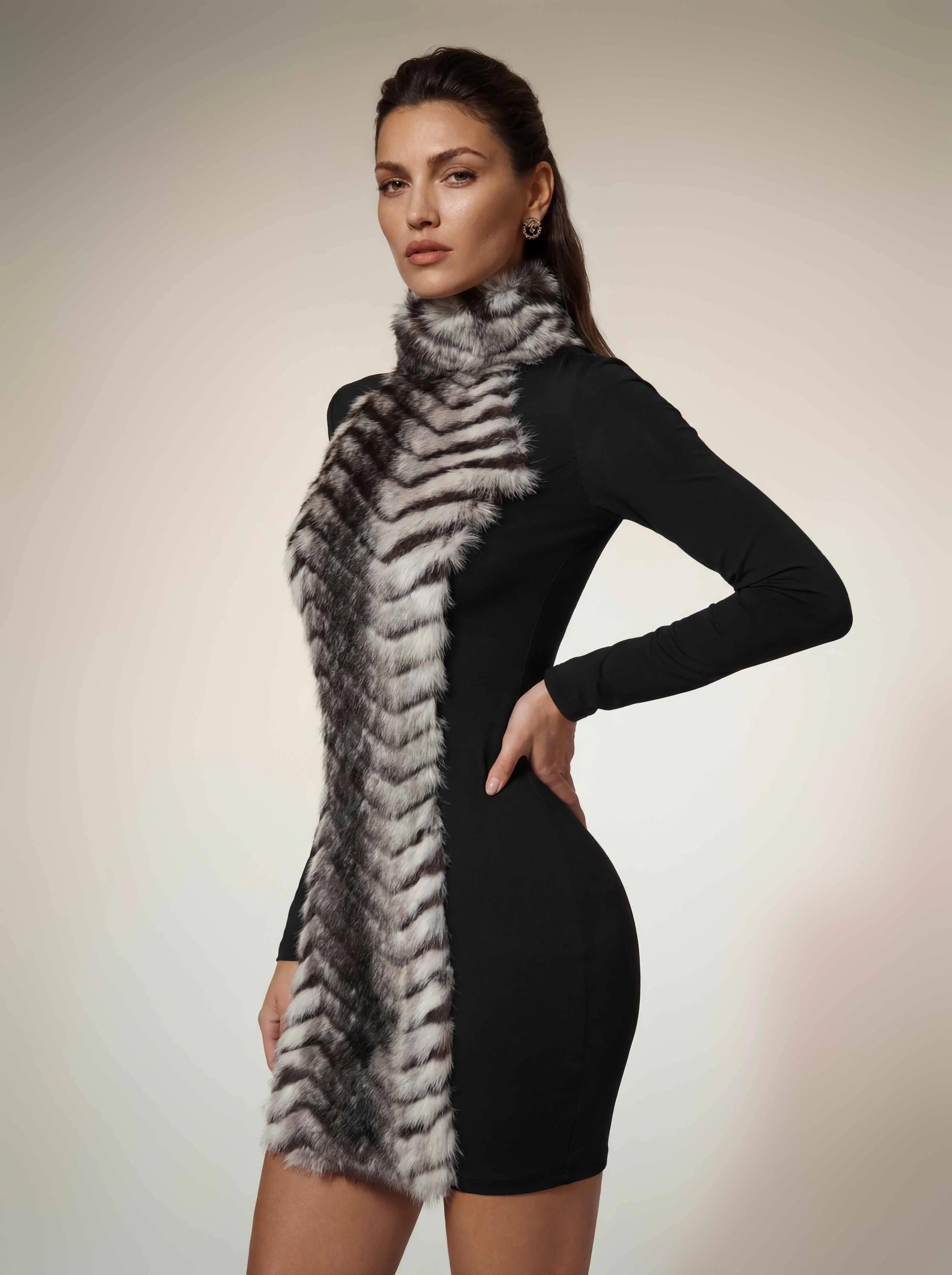 Hadeanix Halterneck Faux Fur Mini Dress - Image 3