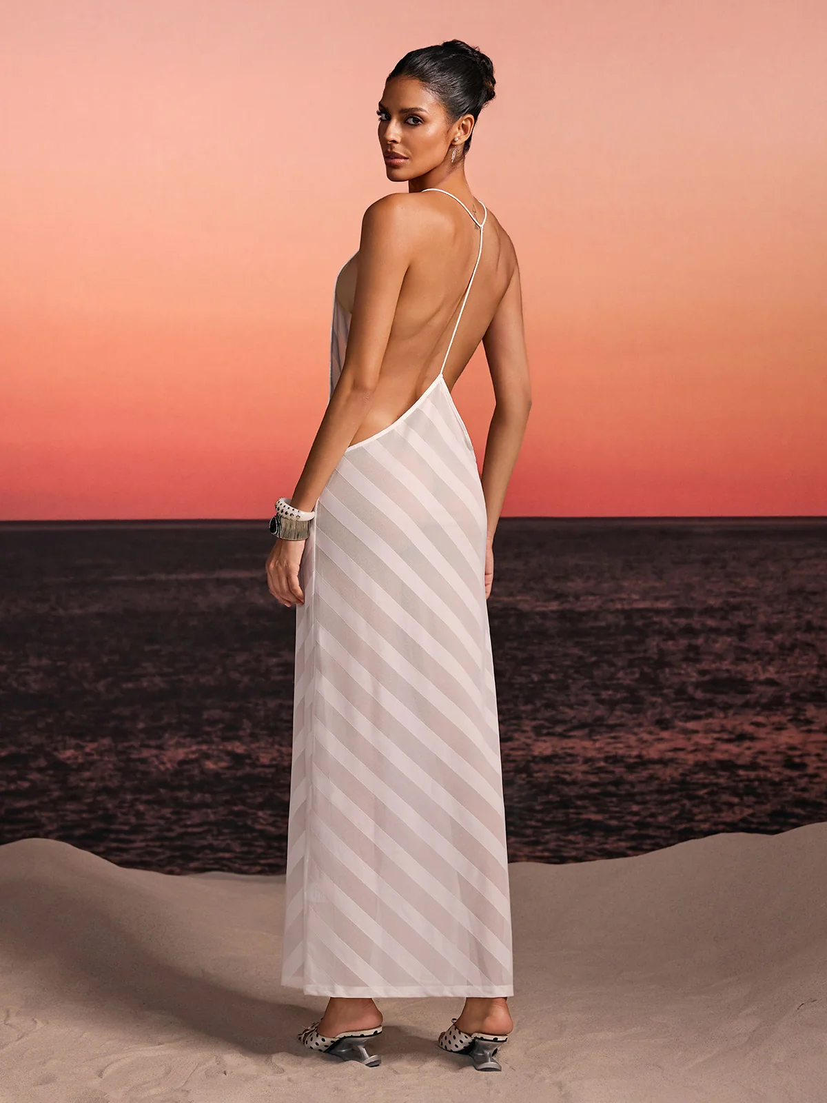 Havrel Backless Split Maxi Dress In White