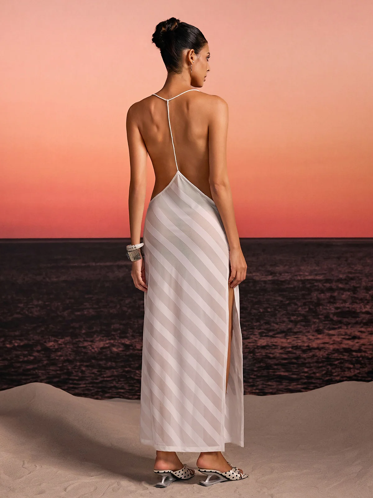 Havrel Backless Split Maxi Dress In White - Image 6