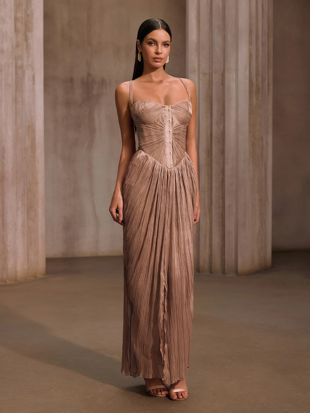 Heliox Metallic Corset Maxi Dress - Image 2