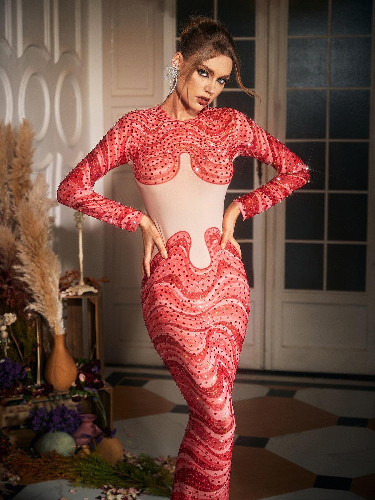 Herman Wave Printed Rhinestone Maxi Dress - Image 2