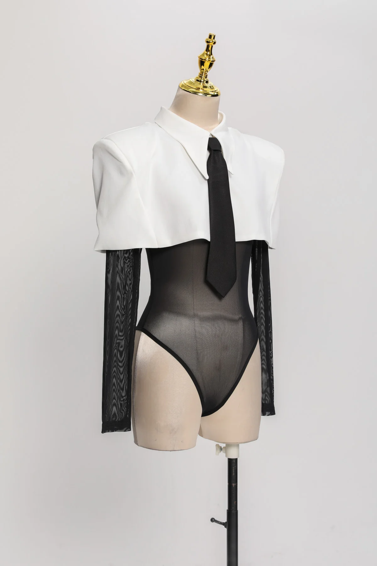 Heyren Folded Collar Tie Mesh Bodysuit - Image 5