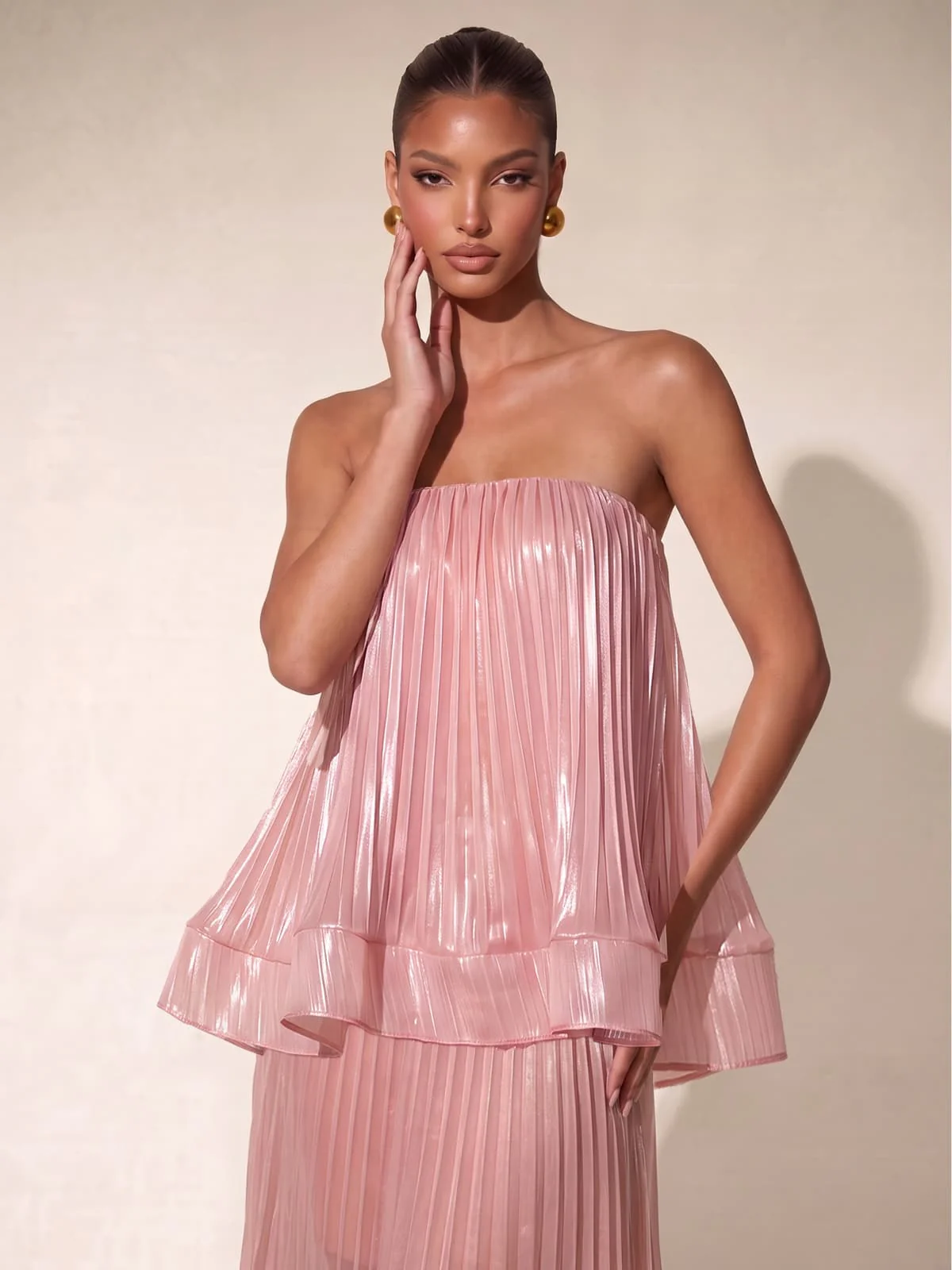 Hirenzo Strapless Pleated Skirt Set - Image 3