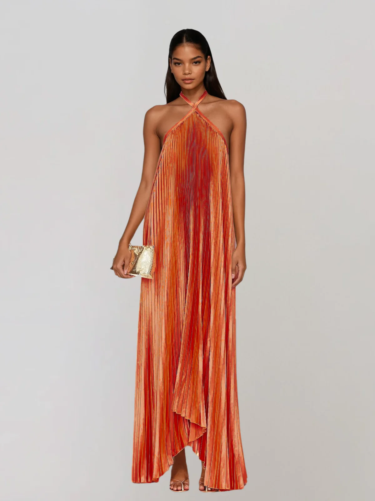 Hirvex Halterneck Pleated Maxi Dress