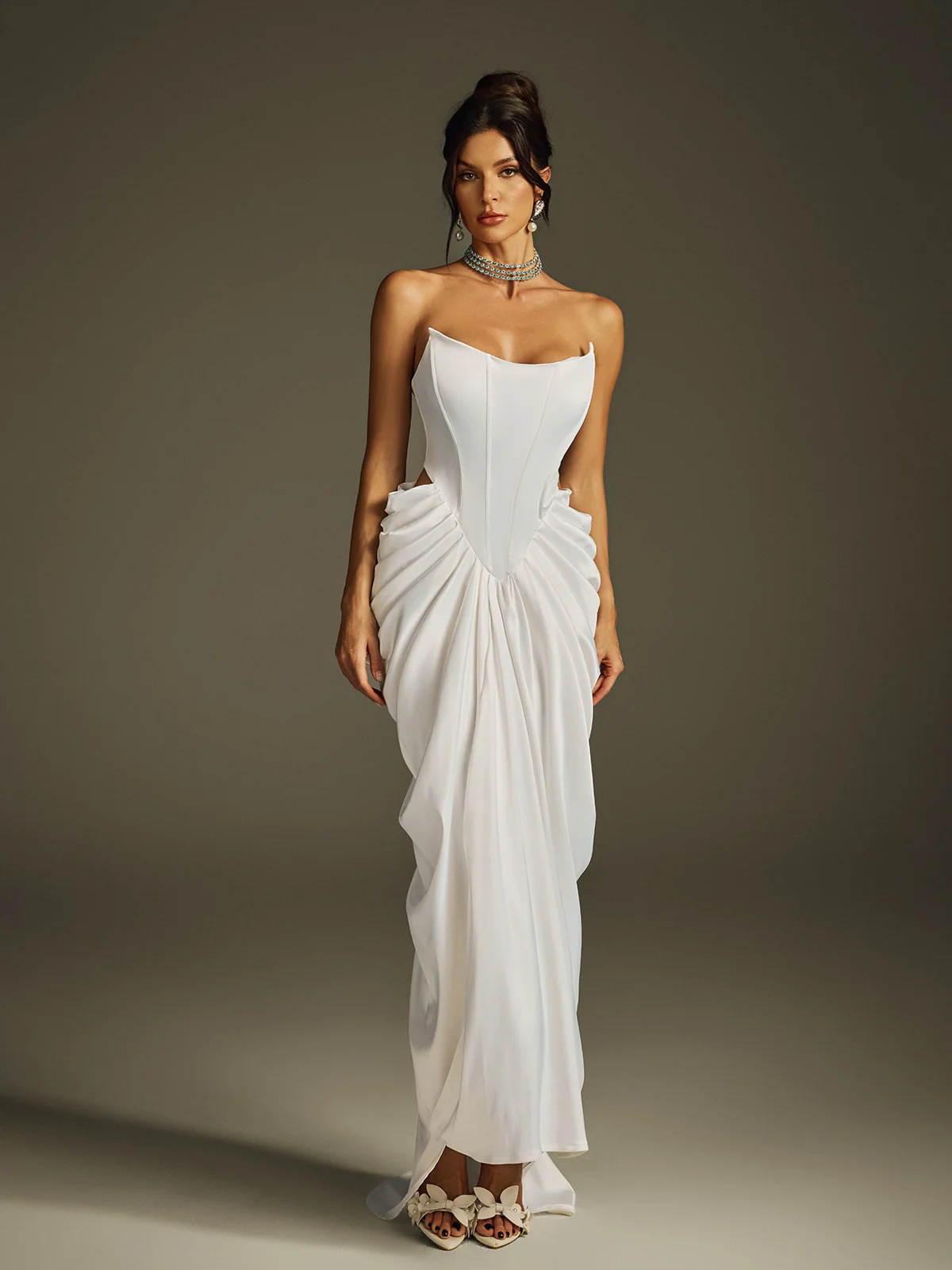Hryon Strapless Corset Satin Maxi Dress - Image 3