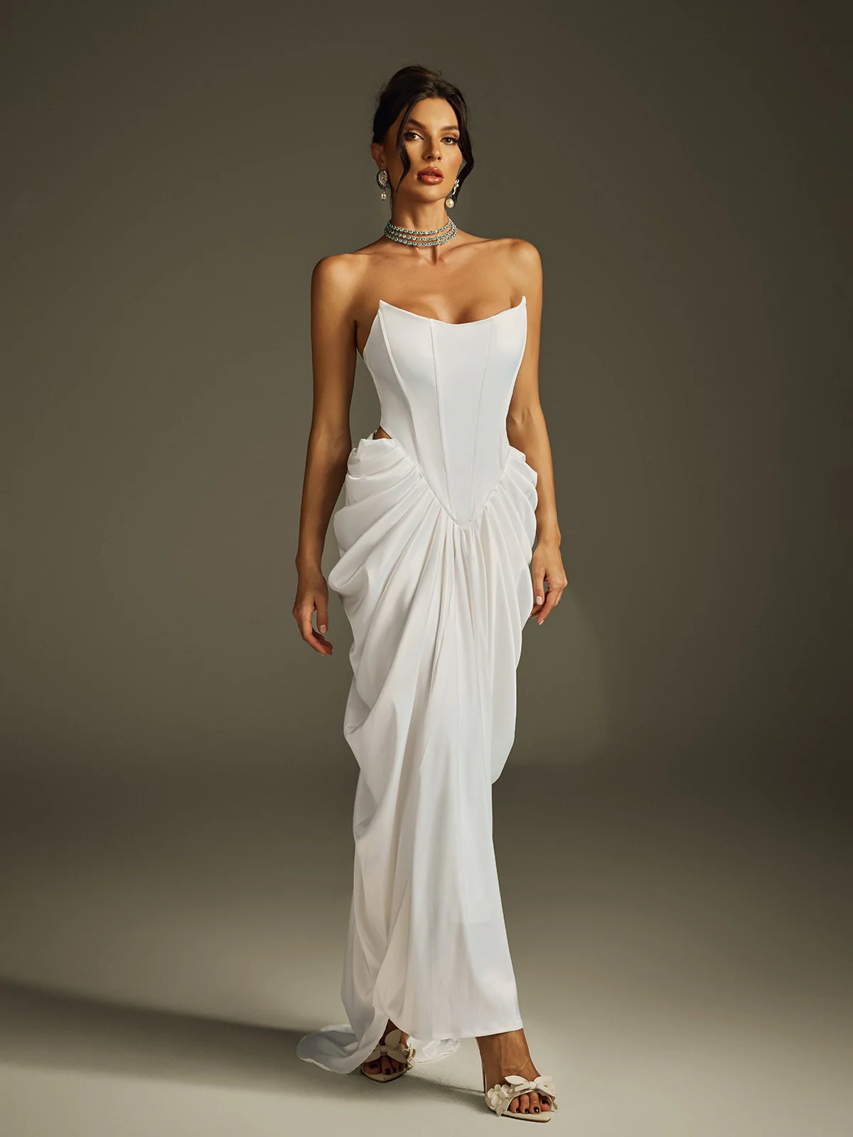 Hryon Strapless Corset Satin Maxi Dress - Image 4