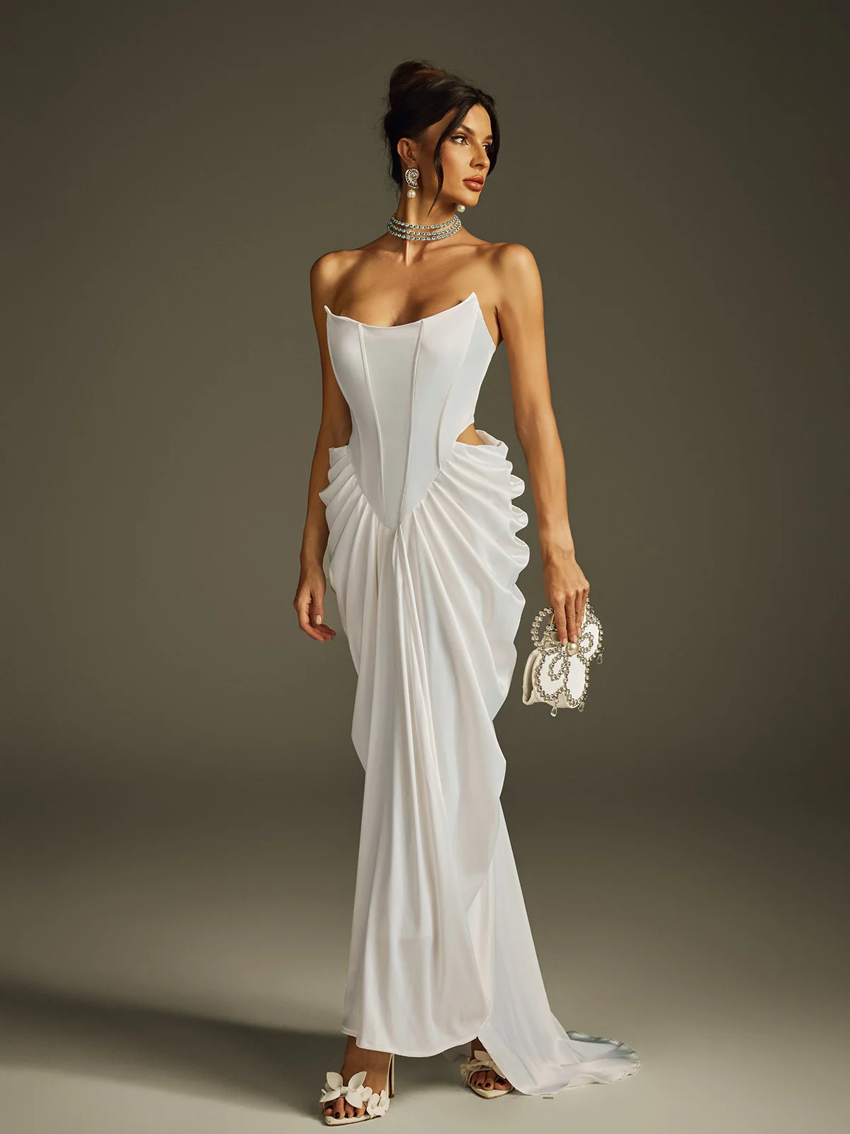 Hryon Strapless Corset Satin Maxi Dress - Image 5