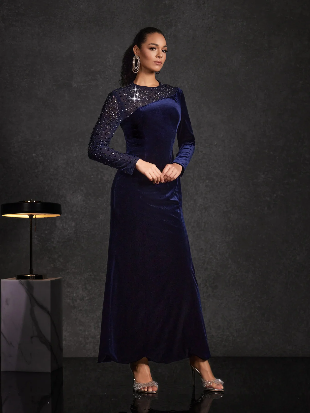 Hyalina Velvet Mesh Diamond Maxi Dress - Image 2
