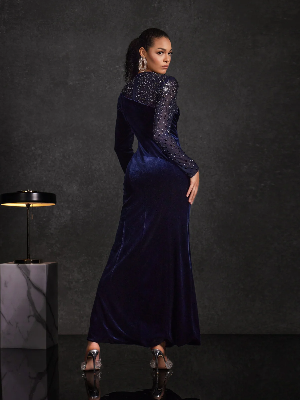 Hyalina Velvet Mesh Diamond Maxi Dress - Image 6