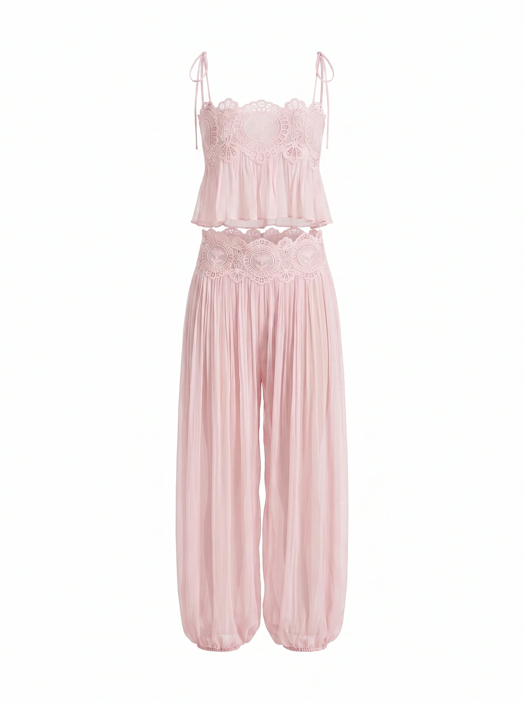 Hyquorin Spaghetti Pleated Pants Set In Pink - Image 4