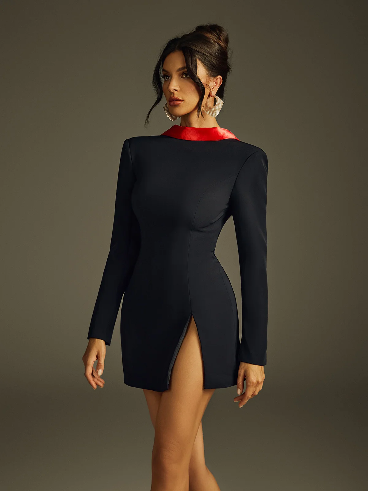 Hyrithia Folded Collar Backless Mini Dress In Black & Red - Image 6