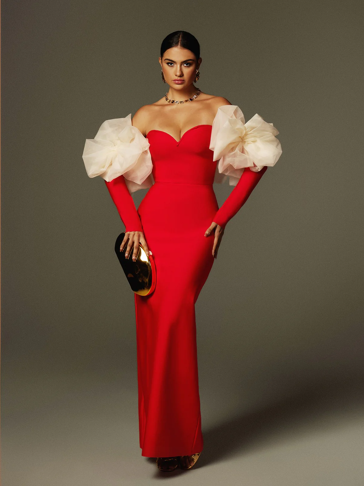 Ifra Off Shoulder Flower Bandage Maxi Dress In Red - Image 2