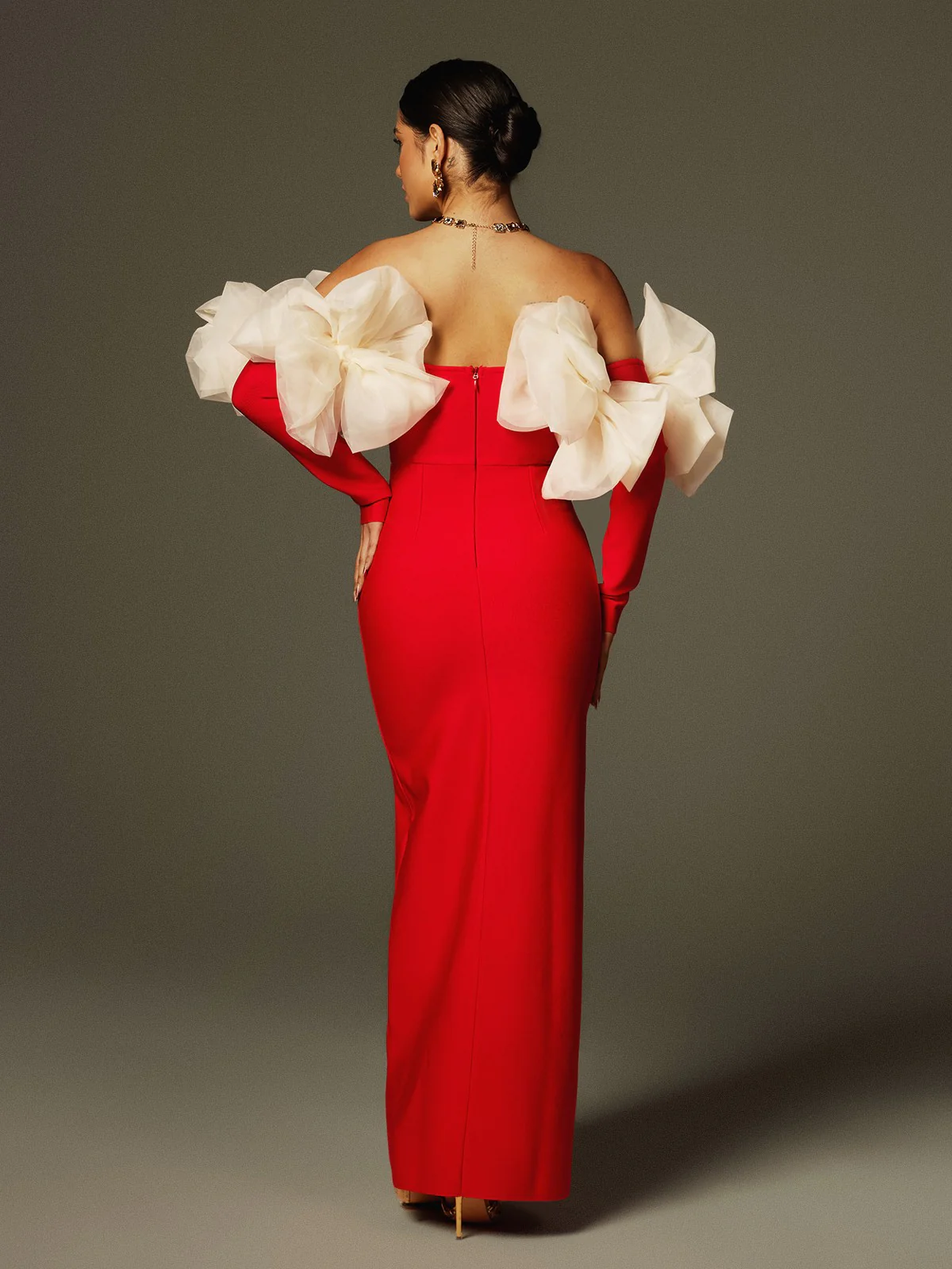 Ifra Off Shoulder Flower Bandage Maxi Dress In Red - Image 6