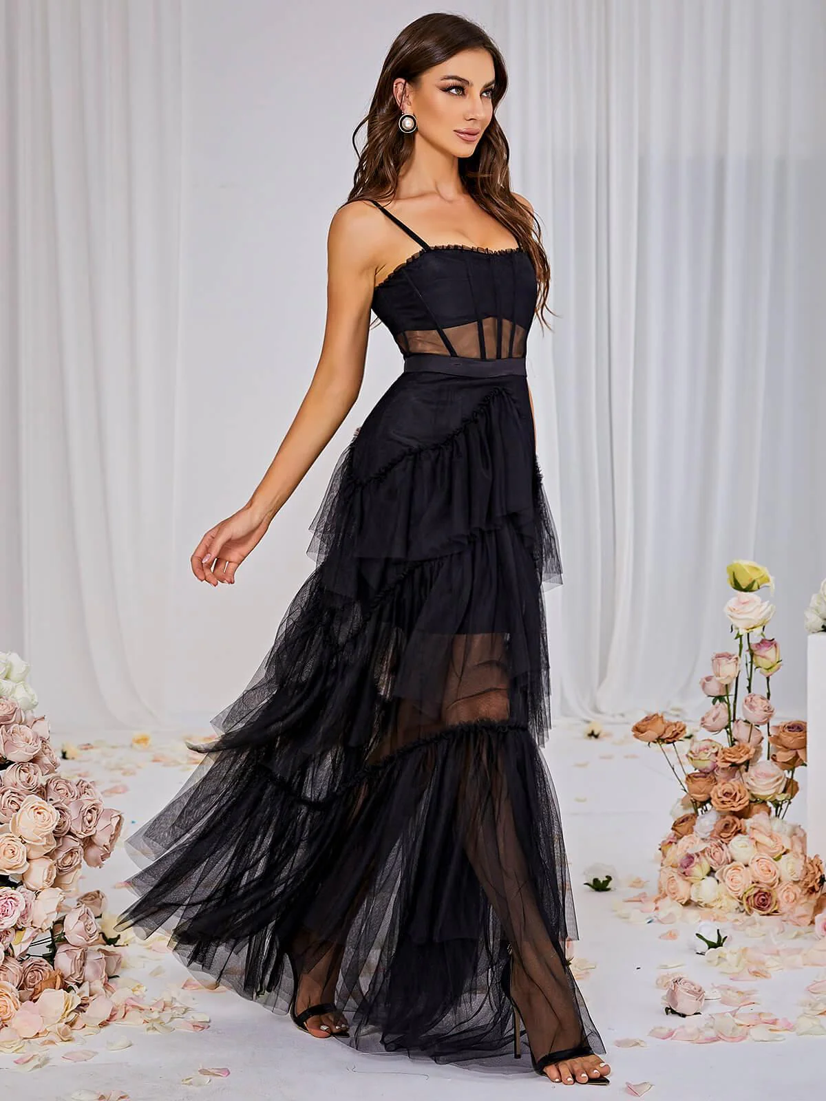 Inaya Mesh Maxi Dress In Black - Image 4