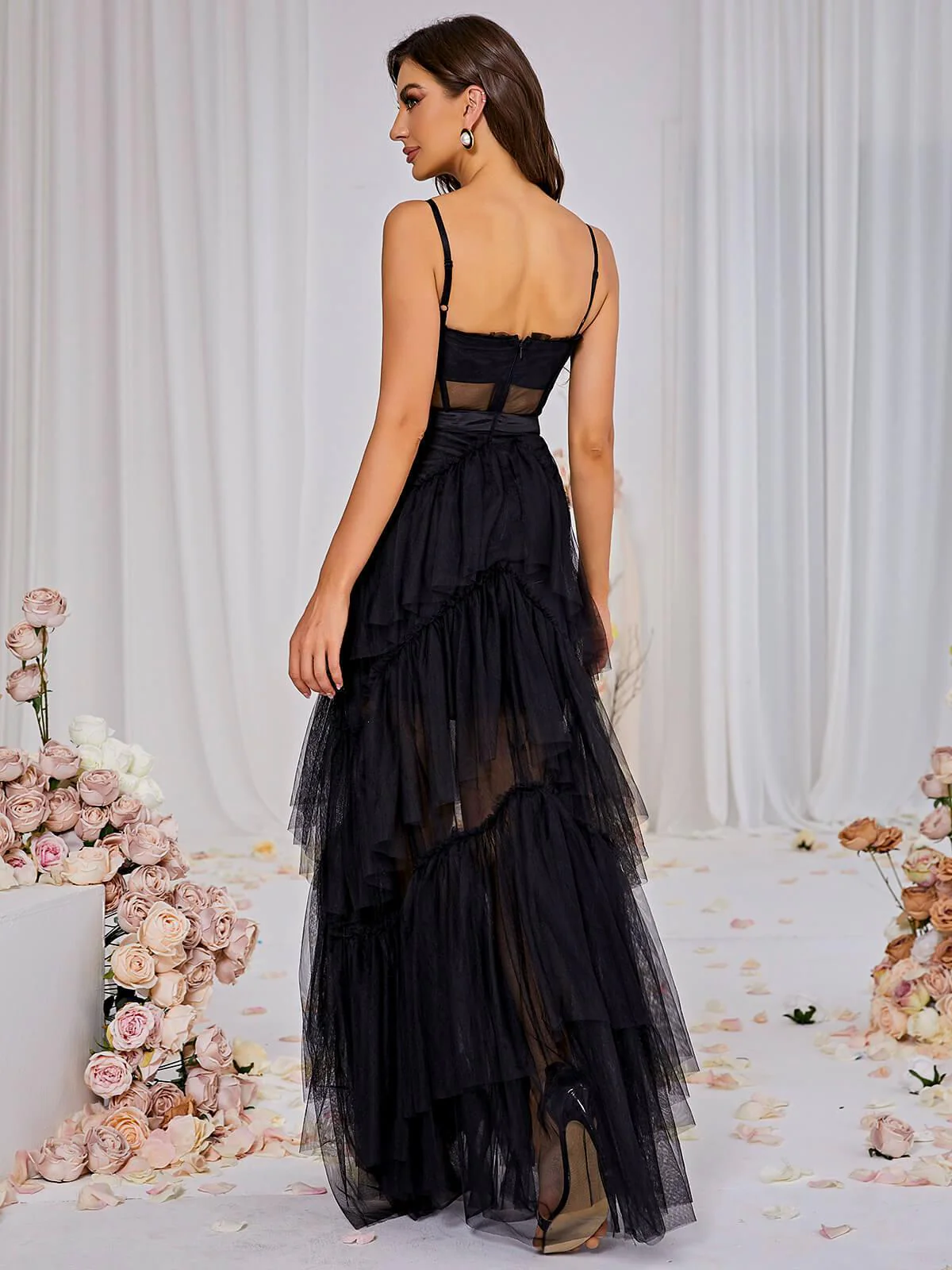Inaya Mesh Maxi Dress In Black - Image 5