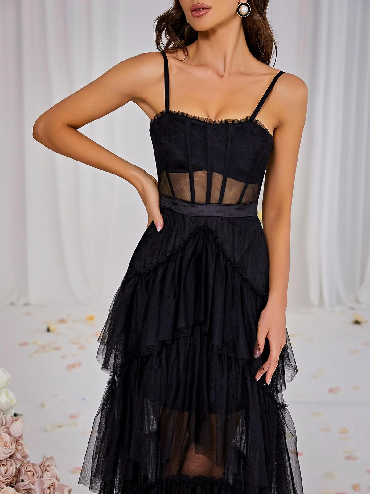 Inaya Mesh Maxi Dress In Black - Image 6
