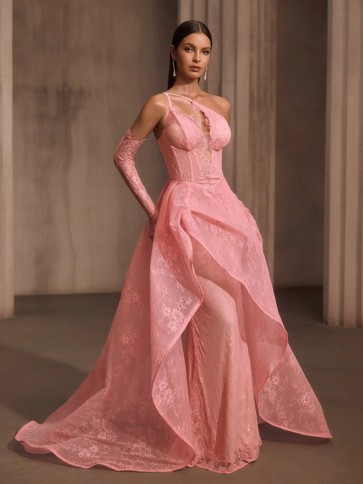 Ioryxel Lace Corset Flared Maxi Dress With Gloves - Image 2