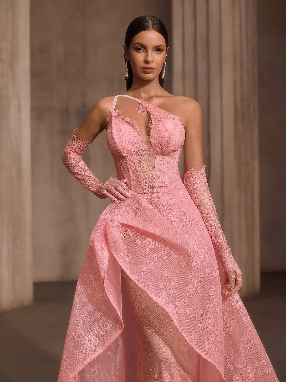 Ioryxel Lace Corset Flared Maxi Dress With Gloves - Image 3
