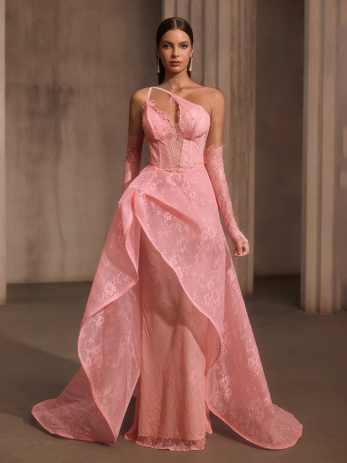 Ioryxel Lace Corset Flared Maxi Dress With Gloves - Image 4