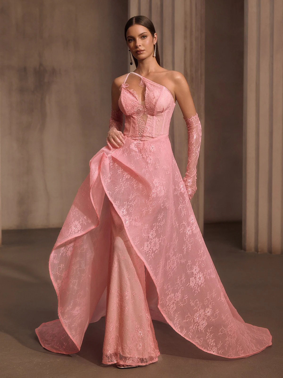 Ioryxel Lace Corset Flared Maxi Dress With Gloves - Image 5