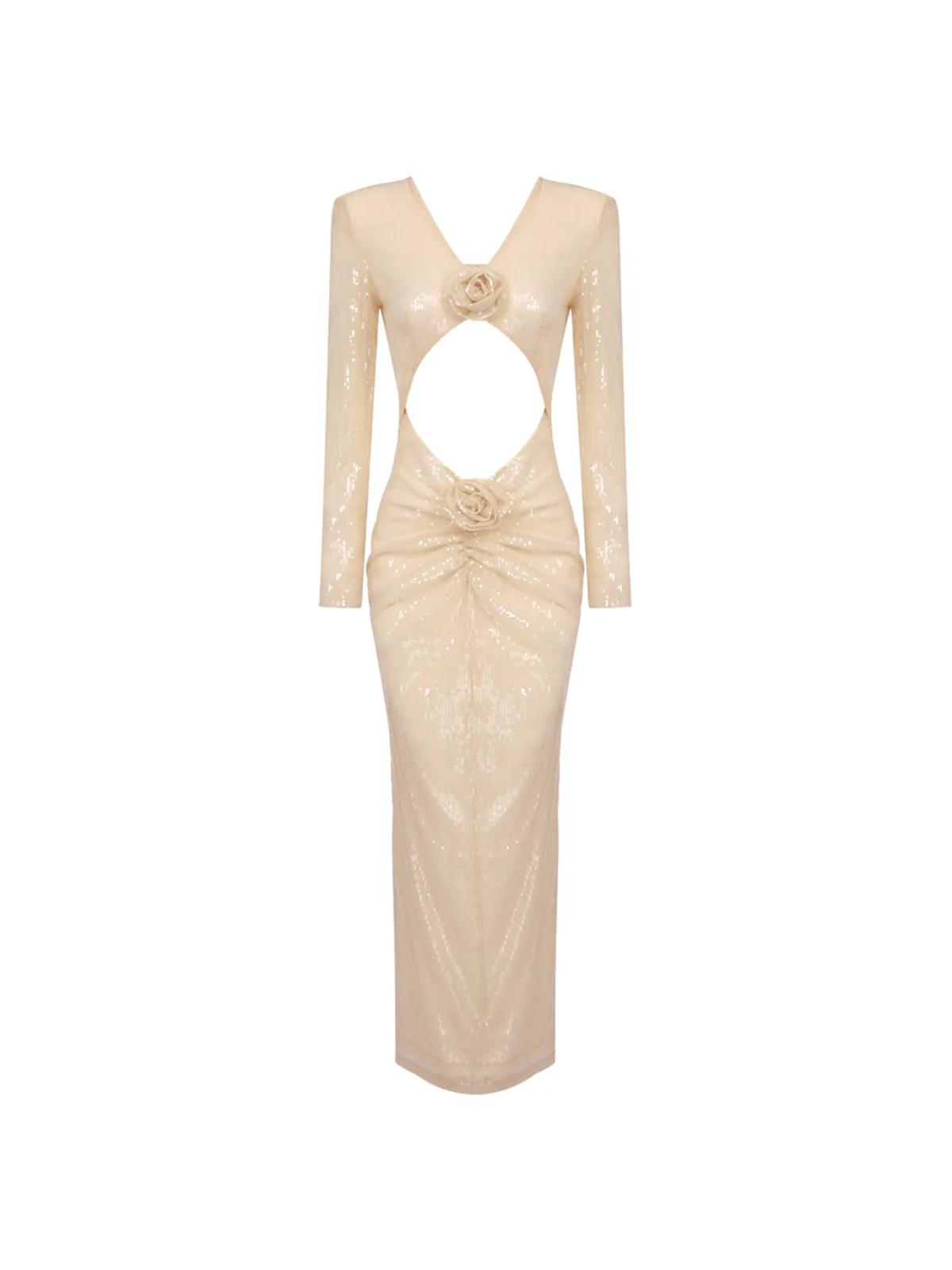 Isak Long Sleeve Flower Cutout Sequin Dress In Apricot - Image 6