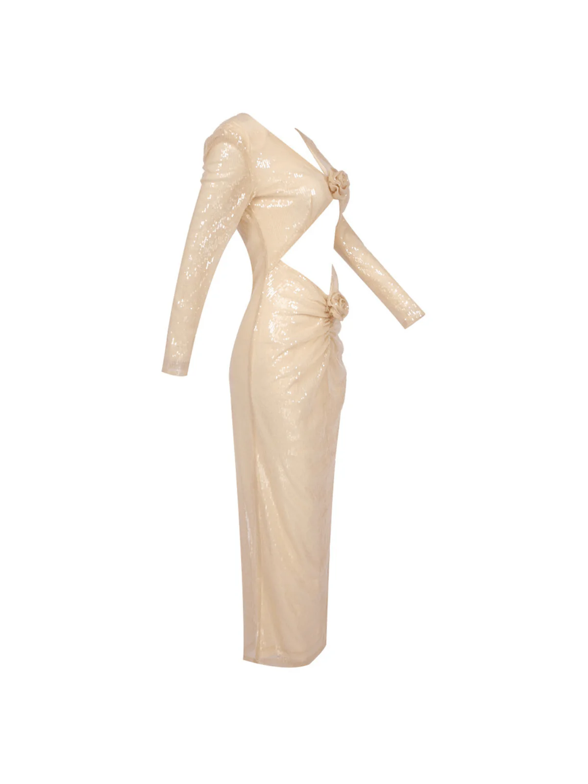 Isak Long Sleeve Flower Cutout Sequin Dress In Apricot - Image 7