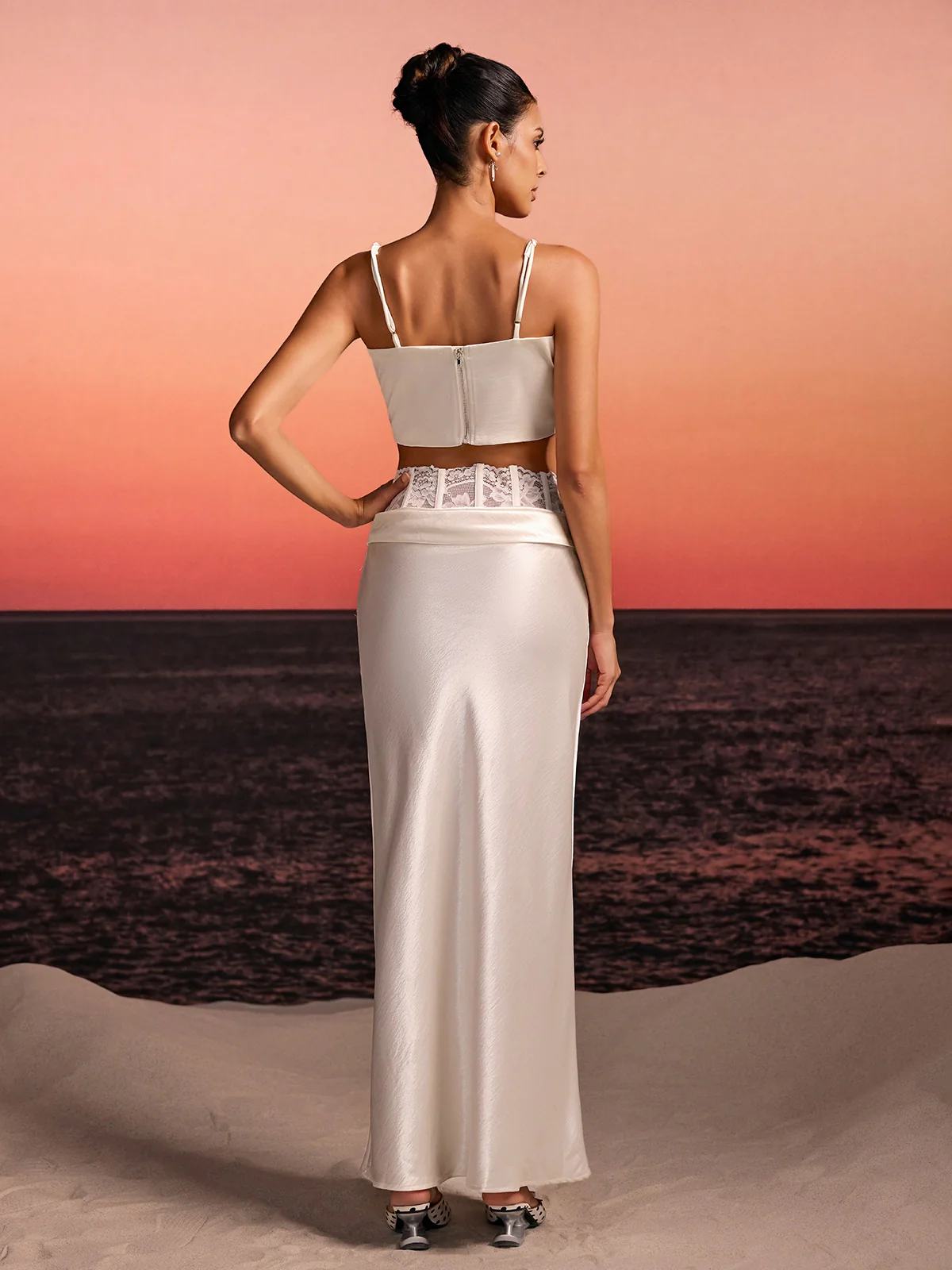 Iseron Spaghetti Lace Skirt Set In White - Image 6