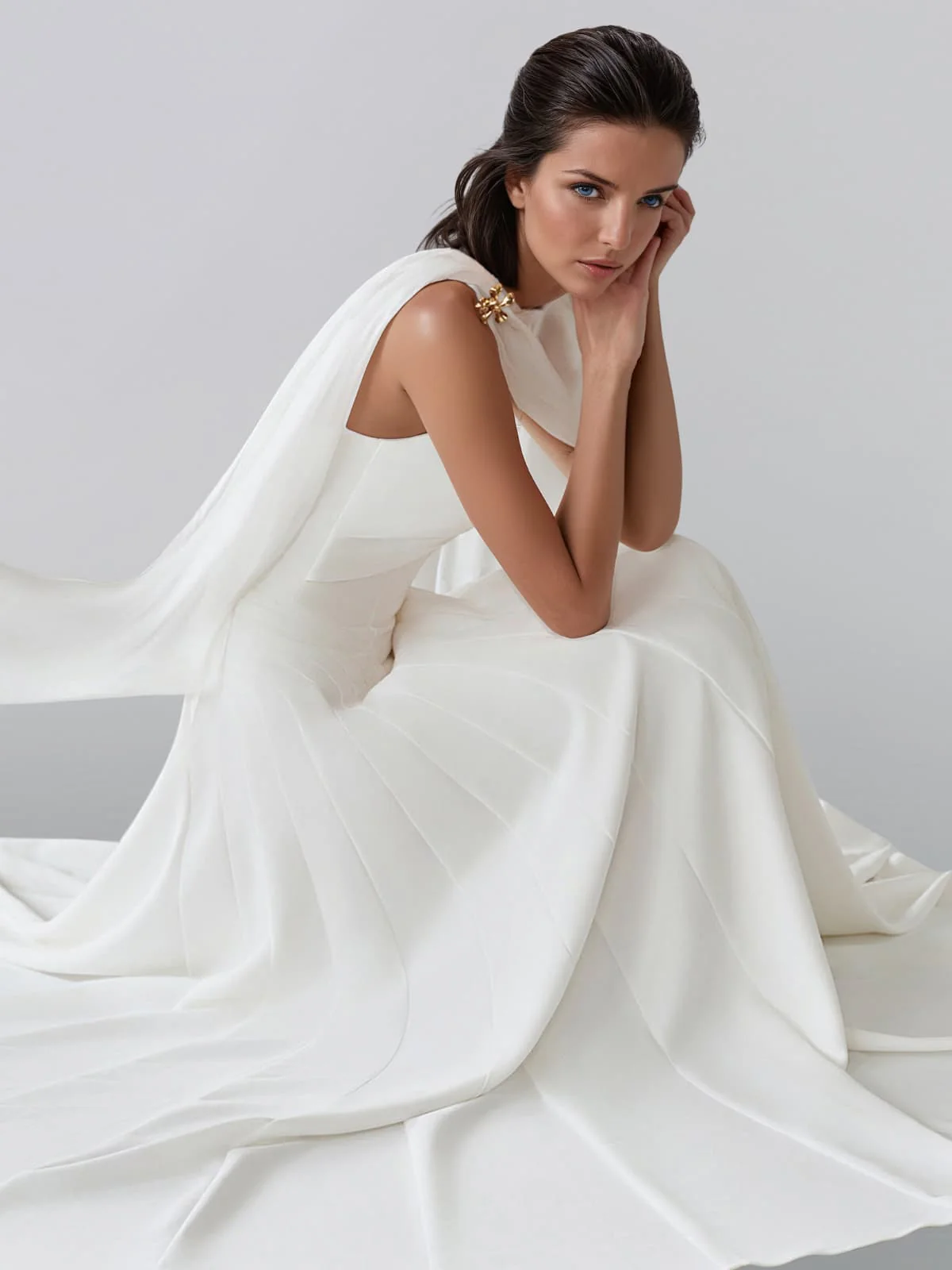 Iskandrel Cape Satin Flared Maxi Dress - Image 4
