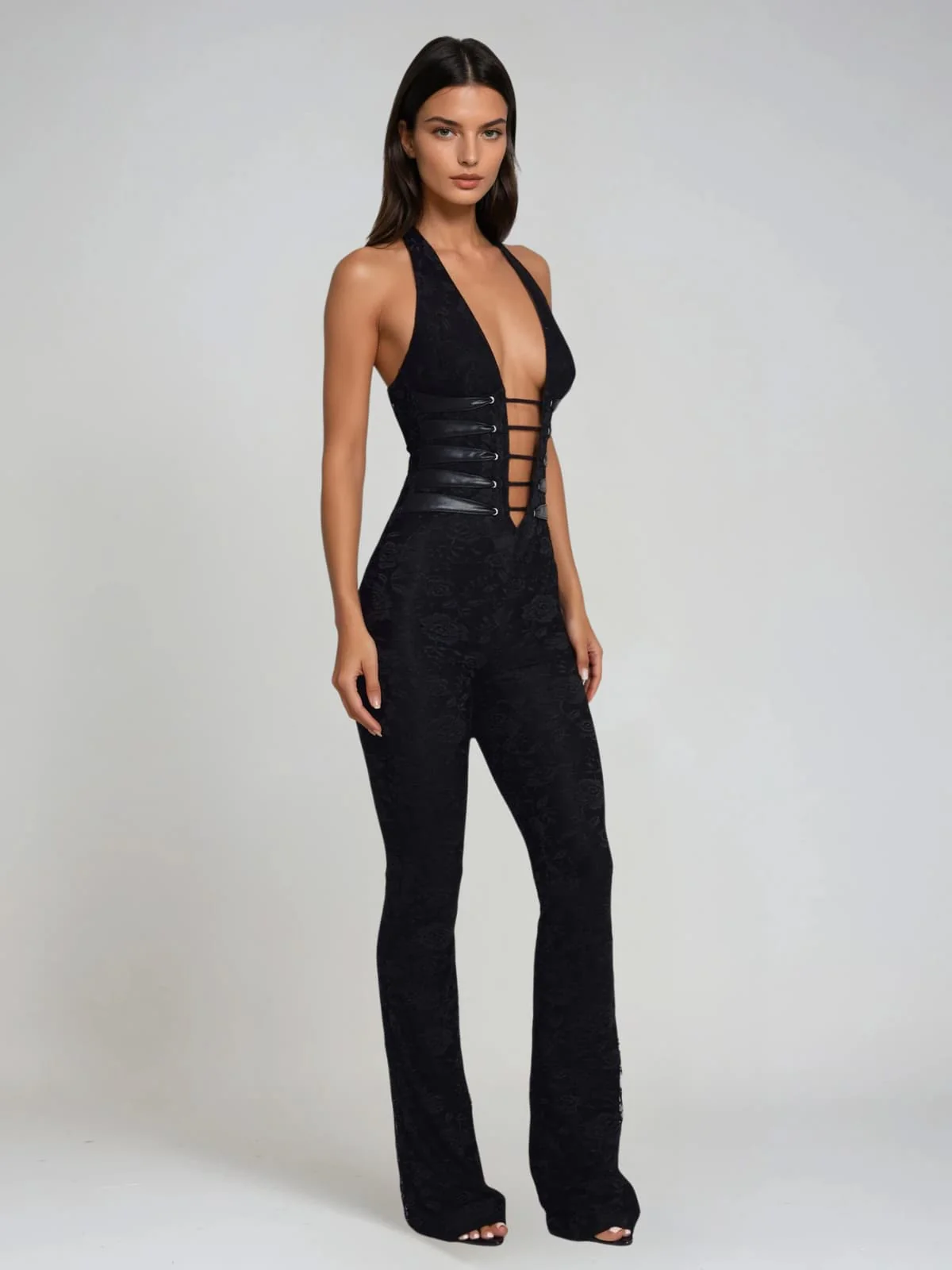 Ixelyn Plunge Neck Lace Jumpsuit - Image 2