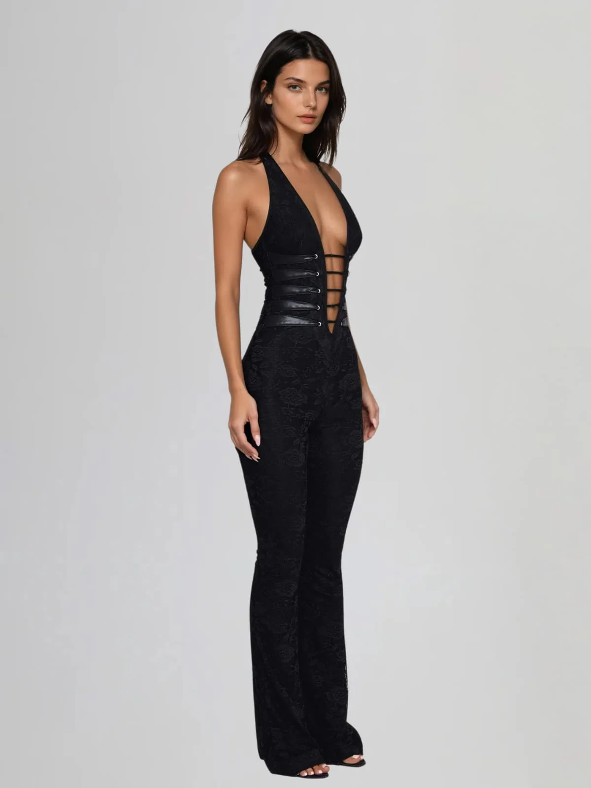 Ixelyn Plunge Neck Lace Jumpsuit - Image 3