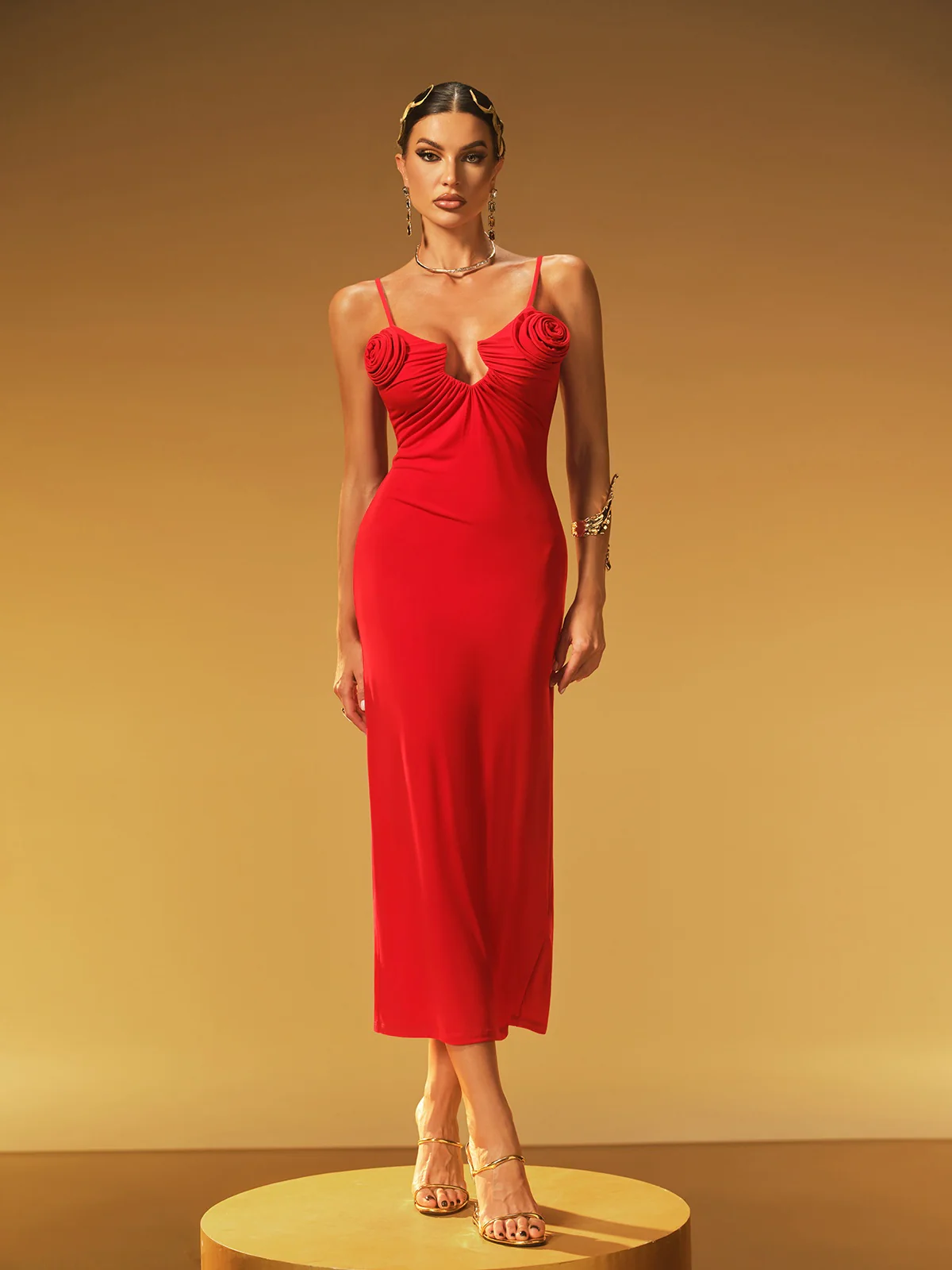 Jaelric Spaghetti Flower Midi Dress - Image 5