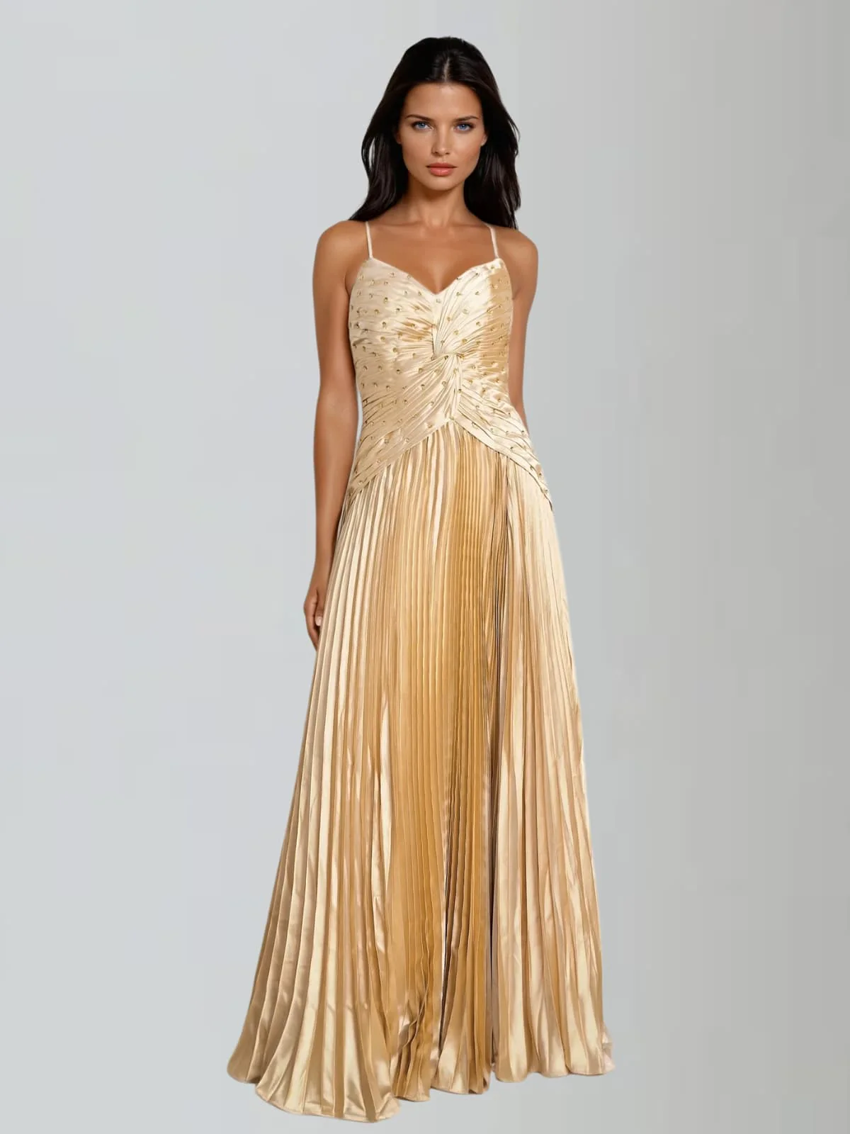 Jagtopo Spaghetti Twisted Pleated Maxi Dress