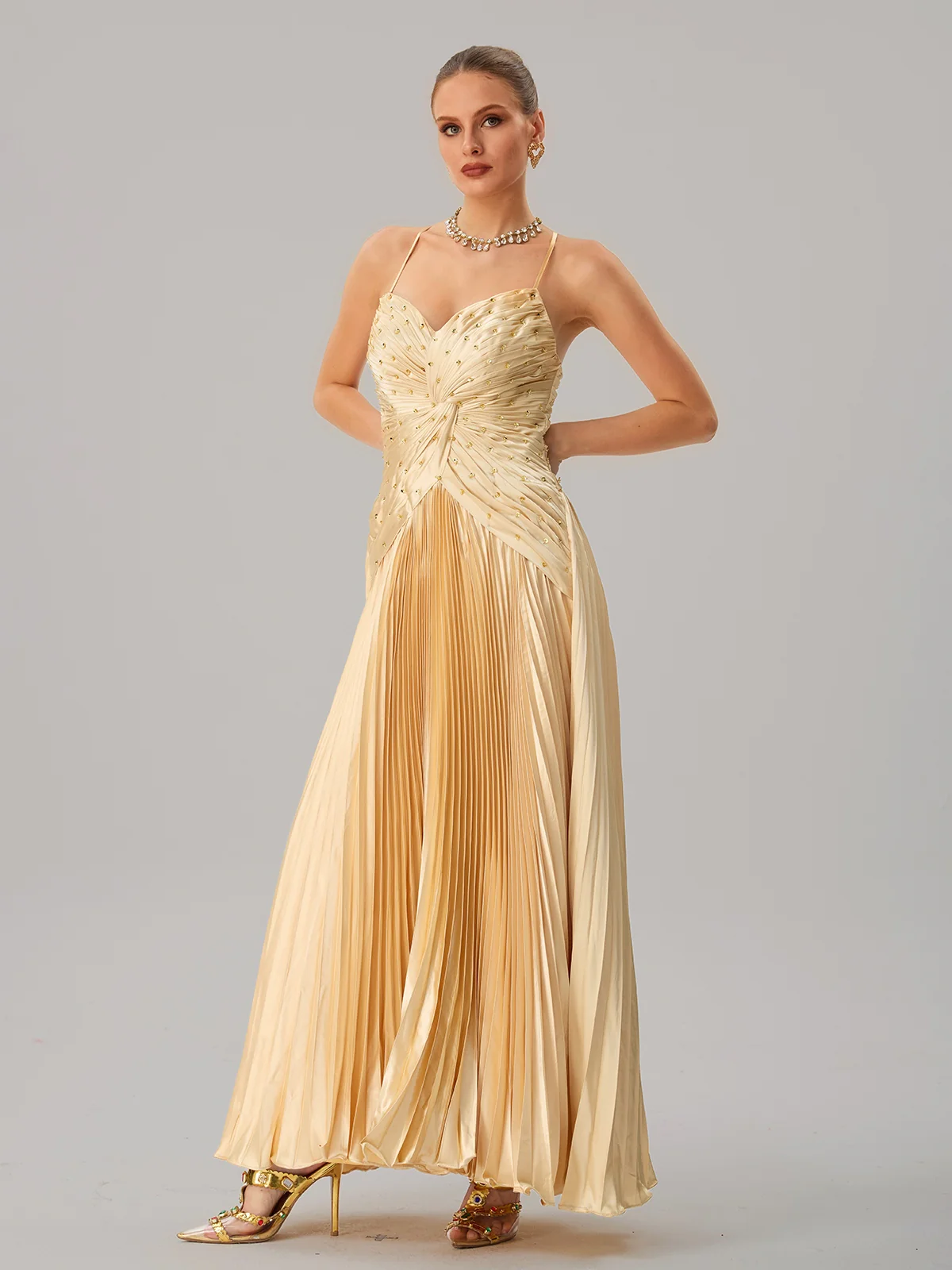 Jagtopo Spaghetti Twisted Pleated Maxi Dress - Image 10